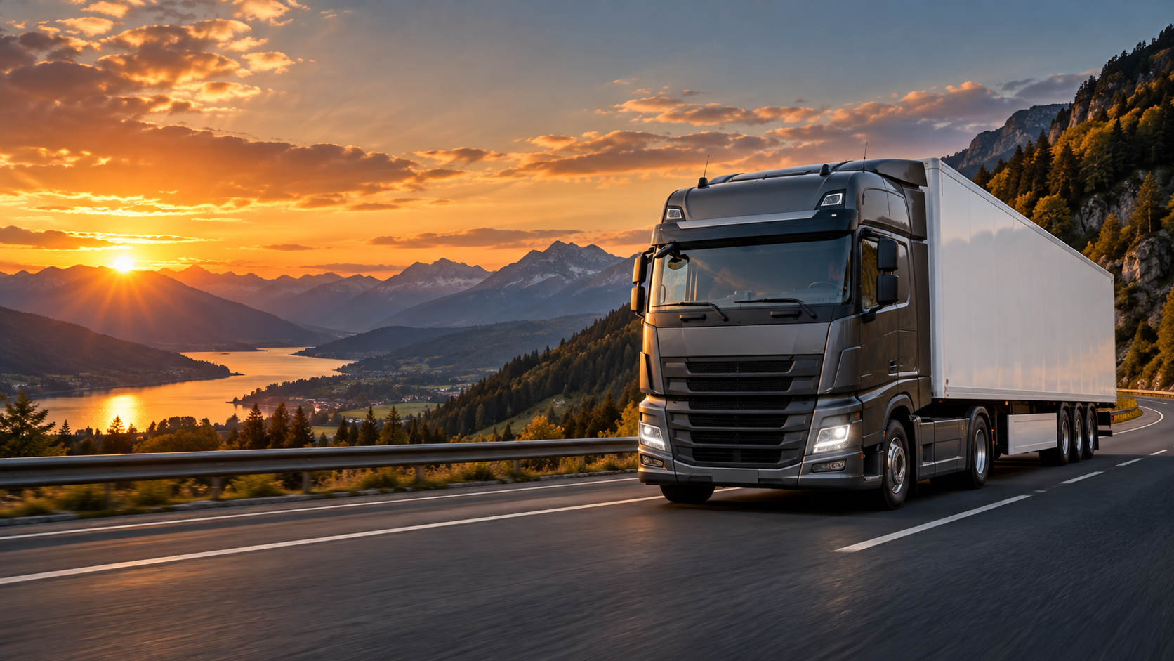 Unbranded European cab-over truck on an alpine highway